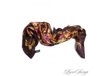BRAND NEW WITHOUT TAGS AQUASCUTUM MADE IN ITALY 100 PERCENT SILK BROWN JACQUARD FLORAL 35' SCARF