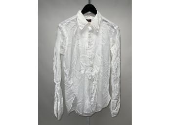 VINTAGE IN THE BEST WAY!! VINTAGE 70S 80S MENS ETRO MADE IN ITALY WHITE PLEATED TUXEDO SHIRT