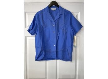 SAFARI LUXURY!! WOMENS BRAND NEW WITH TAGS EVAN PICONE DEEP BLUE  LINEN BLEND CAMP COLLAR SHIRT SIZE 14