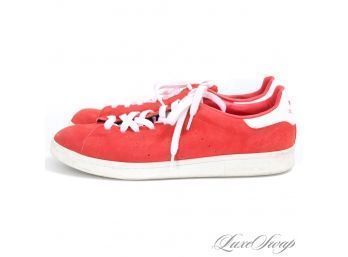 MY SWEET VALENTINE! MENS ADIDAS CHERRY RED SUEDE ICONIC 'STAN SMITH' LOW TOP SNEAKERS 12