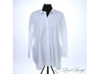BRAND NEW WITH TAGS $398 LAFAYETTE 148 WOMENS WHITE POPLIN TUNIC POPOVER SHIRT - GORGEOUS M/L
