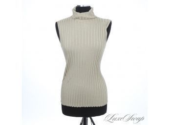 WITH ORIGINAL TAGS! $390 AGNONA MADE IN ITALY 100 PERCENT PURE SILK TOAST RIBBED SLEEVELESS TURTLENECK 12