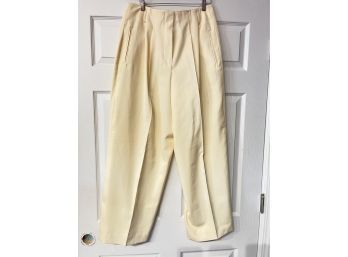 STRAIGHT FROM SAKS!! WOMENS SAKS FIFTH AVE THE WORKS CREAM DRAPED TWILL FULL CUT PANTS SIZE L