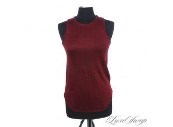 NEAR MINT AND GORGEOUS TIBI NEW YORK SPLIT GARNET RED AND HEATHER GREY BACK SHIMMER SLEEVELESS KNIT TOP XS