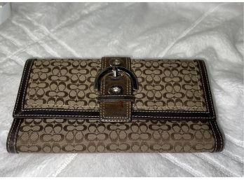 #13 COACH NATURAL BROWN CC MONOGRAM JACQUARD CANVAS TRAVEL WALLET WITH COCOA LEATHER TRIM
