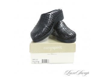 VIRTUALLY BRAND NEW IN BOX MAYBE 1X WORN EASY SPIRIT 'ANTI GRAVITY' BLACK BASKETWEAVE LEATHER CLOGS SHOES 8.5