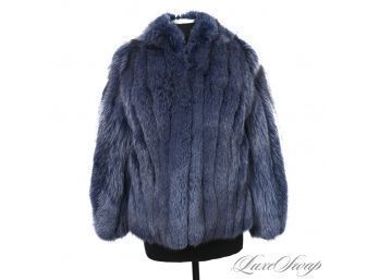 NEAR MINT AND MODERN AND A TOTAL SMOKESHOW! ANONYMOUS RICH OCEAN BLUE GENUINE FUR CHUBBY COAT