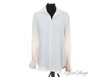 BRAND NEW WITH TAGS $398 WOMENS RALPH LAUREN BLACK LABEL 100 PERCENT PURE SILK IVORY CREPE SHIRT - STUNNING 14