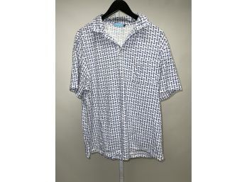 THIS WILL ANCHOR YOU DOWN!! MENS J. MCLAUGHLIN MADE IN USA(!!) WHITE AND NAVY ANCHOR PRINT POLO SIZE XL