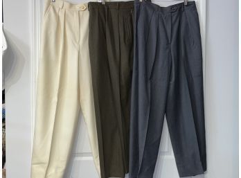 LUXURIOUS AND QUALITY!! WOMENS LOT OF 3 NEAR MINT AQUASCUTUM LONDON WOOL PANTS SIZE 16 IVORY BLUE AND BROWN