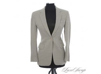 #1 EMPORIO ARMANI MADE IN ITALY WOMENS ECRU AND BLACK CHECKERED FAUX TWEED FITTED BLAZER JACKET WOOL BLEND 38
