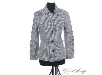 NEAR MINT NEW MAN (BUT ITS WOMENS) MADE IN FRANCE FITTED UNLINED BLACK AND WHITE GINGHAM SPRING JACKET 36