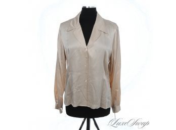 BRAND NEW WITH TAGS $138 SAKS FIFTH AVENUE 100 PERCENT PURE SILK CHAMPAGNE SATIN BUTTON DOWN SHIRT 14