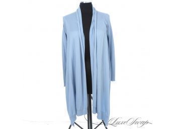 LOVE THE ASYMMETRICAL ONES! RALPH LAUREN SOFT PERIWINKLE BLUE HALF RIBBED HIGH LOW LONG CARDIGAN XS/S