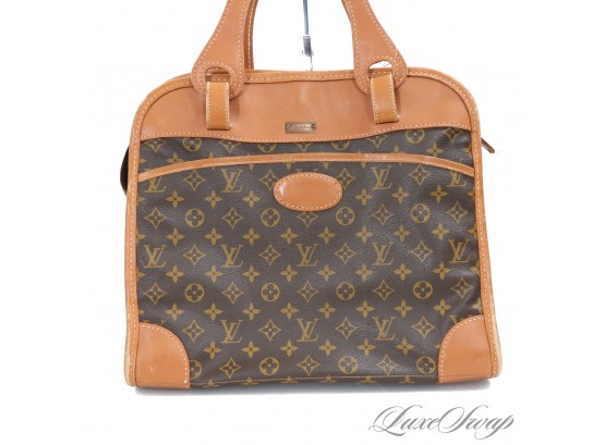 THE STAR OF THE SHOW! AUTHENTIC VINTAGE LOUIS VUITTON HUGE 15 MONOGRAM  CANVAS AND LEATHER X-LARGE SATCHEL BAG #17747