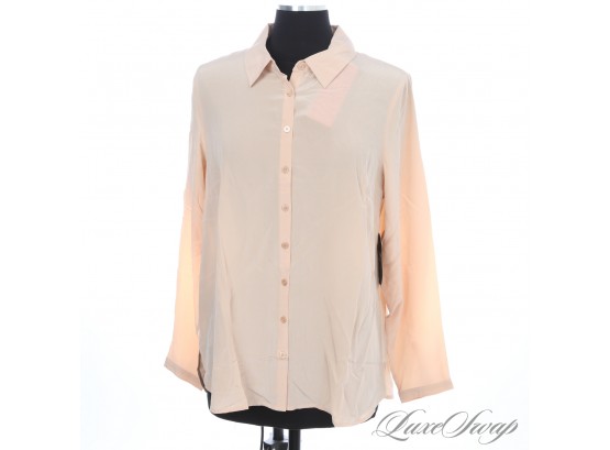 BRAND NEW WITH TAGS UNWORN WOMENS PURE 100 PERCENT SILK WASHED CHAMPAGNE BUTTON DOWN SHIRT MODERN! 14/16
