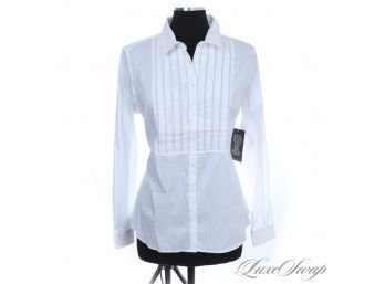 BRAND NEW WITH TAGS PURE COLLECTION WHITE TUXEDO PLEATED WOMENS BUTTON DOWN SHIRT 14/16