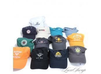 LOT OF 13 US OPEN GOLF ANNUAL COLLECTIBLE BASEBALL HATS, SOME NEW WITH TAGS