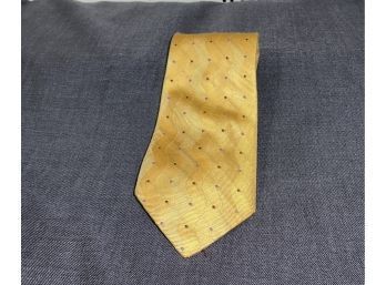 WAVEY!! $125 MENS VALENTINO MADE IN ITALY BRIGHT GOLD WOVEN SELF WAVE PURPLE SPOTTED PURE SILK TIE