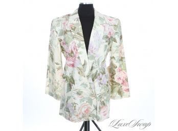 BRAND NEW WITH TAGS DEADSTOCK VINTAGE AMBIANCE PINK AND GREEN FLORAL COTTON BLAZER JACKET 12