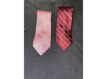 GREAT LOT OF TWO NEAR MINT AND MODERN TOMMY HILFIGER PINK POLKA-DOT & RED STRIPE SILK MENS TIES