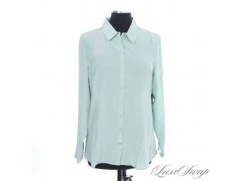 BRAND NEW WITH TAGS UNWORN WOMENS PURE 100 PERCENT SILK WASHED MINT GREEN BUTTON DOWN SHIRT MODERN! 14/16