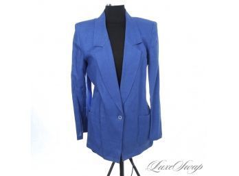 BRAND NEW WITH TAGS DEADSTOCK 1985 SAKS FIFTH AVENUE MADE IN USA ROYAL BLUE PURE LINEN JACKET 12