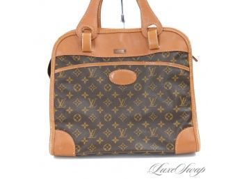 THE STAR OF THE SHOW! AUTHENTIC VINTAGE LOUIS VUITTON HUGE 15' MONOGRAM CANVAS AND LEATHER X-LARGE SATCHEL BAG