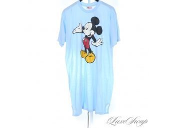 REAL DEAL OG VINTAGE 1980S CLUB MICKEY BABY BLUE MICKEY MOUSE SINGLE STITCH NIGHT SHIRT OSF MADE IN USA