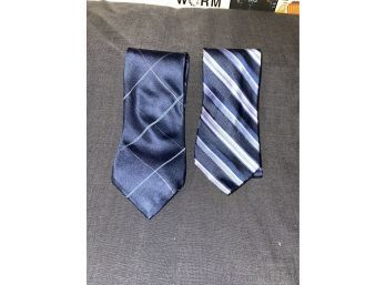 LOT OF TWO NEAR MINT DONNA KARAN DKNY PURPLE AND BLUE STRIPED SILK MENS TIES- ONE MADE IN USA(!!)