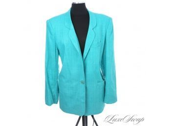WHAT A COLOR! NEAR MINT SAKS FIFTH AVENUE 'THE WORKS' 100 PERCENT SILK SEAGLASS MATKA SHANTUNG JACKET 12