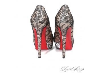 YOU ARE NOT READY : NEAR MINT AND ORIGINAL BOX $995 CHRISTIAN LOUBOUTIN 'BIANCA' CHANTILLY LACE SHOES 38