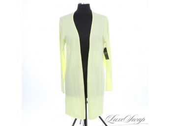BRAND NEW WITH TAGS PURE 100 PERCENT CASHMERE DAY GLO HIGHLIGHTER GREEN LONG CARDIGAN L
