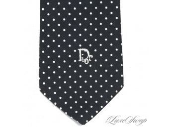 THE ONE EVERYONE WANTS! AUTHENTIC VINTAGE CHRISTIAN DIOR MENS BLACK SILK BLEND TIE WITH POLKA DOTS  MONOGRAM