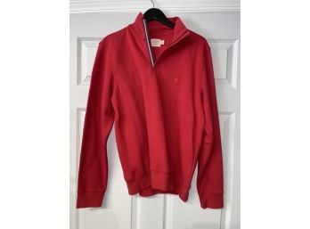 THE COLOR OF ITS NAMESAKE!! MENS BROOKS BROTHERS RED FLEECE HOT RED 1/4-ZIP ROADSTER SWEATER SIZE M