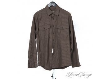 FALL READY : MENS LL BEAN CHOCOLATE BROWN HOUNDSTOOTH STRETCH FLANNEL LUMBERJACK BUTTON DOWN SHIRT M