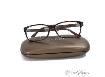 WITH ORIGINAL CASE! AUTHENTIC GUCCI MADE IN ITALY TORTOISE BROWN GG1634 GLASSES WITH LOGO BAR ARM
