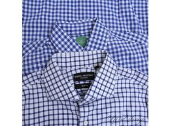 MODERN CLASSICS : LOT OF 2 MENS SPIER AND MACKAY AND SID MASHBURN WHITE AND BLUE GINGHAM DRESS SHIRTS S / 15.5
