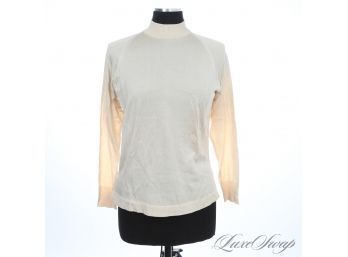 NEAR MINT AND MAYBE UNWORN SAKS FIFTH AVENUE MADE IN ITALY VINTAGE CREAM PURE SILK IVORY MOCKNECK SWEATER 16