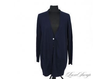 BRAND NEW WITH TAGS PURE 100 PERCENT CASHMERE NAVY BLUE LONG CARDIGAN WITH POCKETS! 18