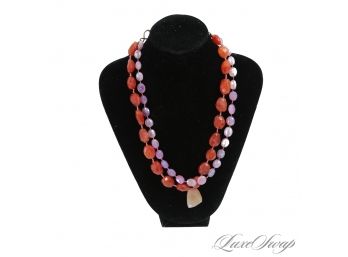 REALLY BEAUTIFUL WENDY MINK .925 STERLING SILVER AND NATURAL STONE FACETED ORANGE GRADIENT PURPLE NECKLACE WOW