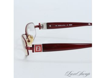 GREAT COLOR! FENDI MADE IN ITALY F905 DEEP CHERRY RED TRANSLUCENT GLASSES WITH BIG FF MONOGRAM TEMPLE