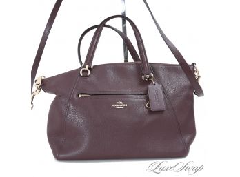 #4 RECENT AND NEAR MINT COACH DEEP AUBERGINE PLUM GRAINED LEATHER 13' SATCHEL BAG WITH STRAP
