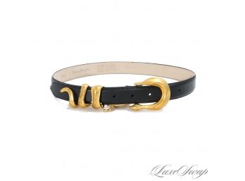 BRAND NEW WITH TAGS DEADSTOCK ROBERT LEE MORRIS BLACK LEATHER BELT WITH GOLD COILED BUCKLE S