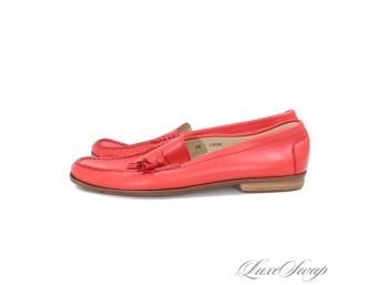 NEAR MINT MAYBE WORN ONCE RENE MANCINI PARIS STRAWBERRY RED NAPPA LEATHER WOMENS TASSEL LOAFERS 38 / 8