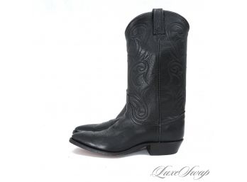 NEAR MINT IN BOX DAN POST MADE IN USA 14030 BLACK DEERSKIN AND CALF LEATHER WOMENS COWBOY BOOTS 8.5