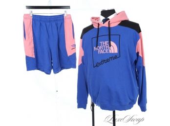 NEAR MINT AND SUPER RECENT THE NORTH FACE EXTREME PINK ROYAL BLUE BLACK COLORBLOCK MENS HOODIE SWEATSHIRT L