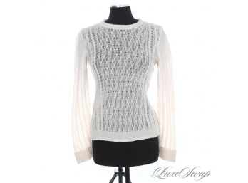 THE SOFTEST EVER AQUA PALE SAND LOOSE KNIT CABLED 100 PERCENT CASHMERE LATE SUMMER SWEATER S