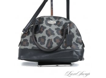 #8 RECENT AND NEAR MINT COACH INCREDIBLE GREY LEOPARD PRINT DEMILINE BAG WITH BLACK TRIM AND CROSSBODY STRAP