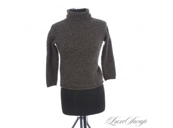 FALL READY! VINTAGE DKNY DONNA KARAN CHUNKY SILK BLEND ESPRESSO DONEGAL SPECKLED CROPPED TURTLENECK SWEATER M